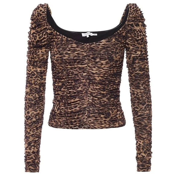 NWT Good American Ruched Cheetah Print Mesh Top XL - Picture 1 of 4